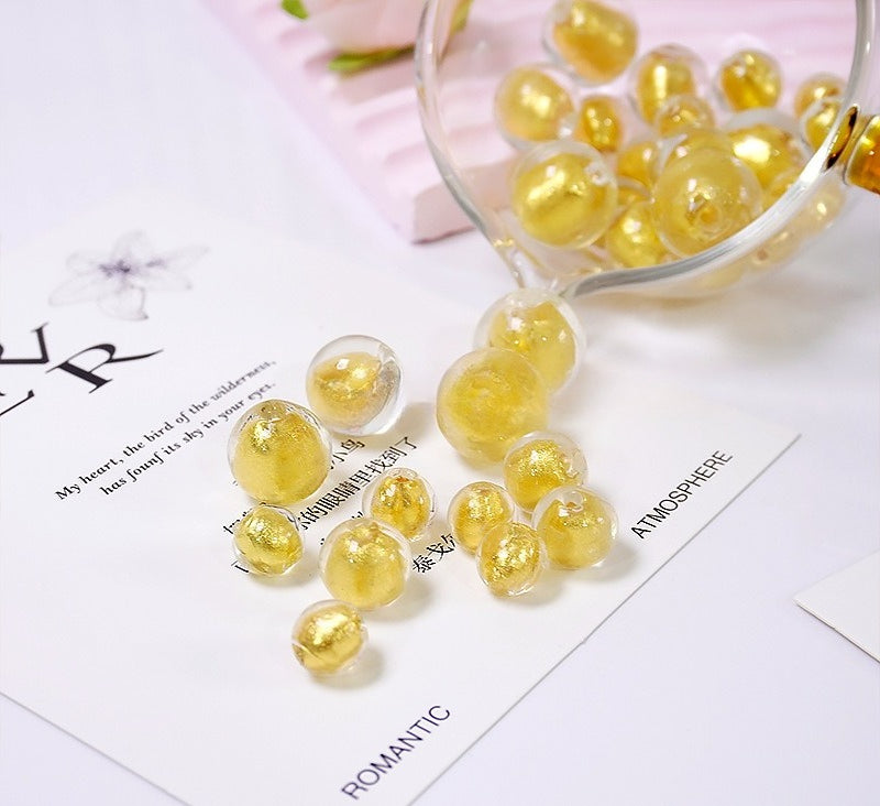 Japanese-Style Gold Foil Glazed Round Beads
