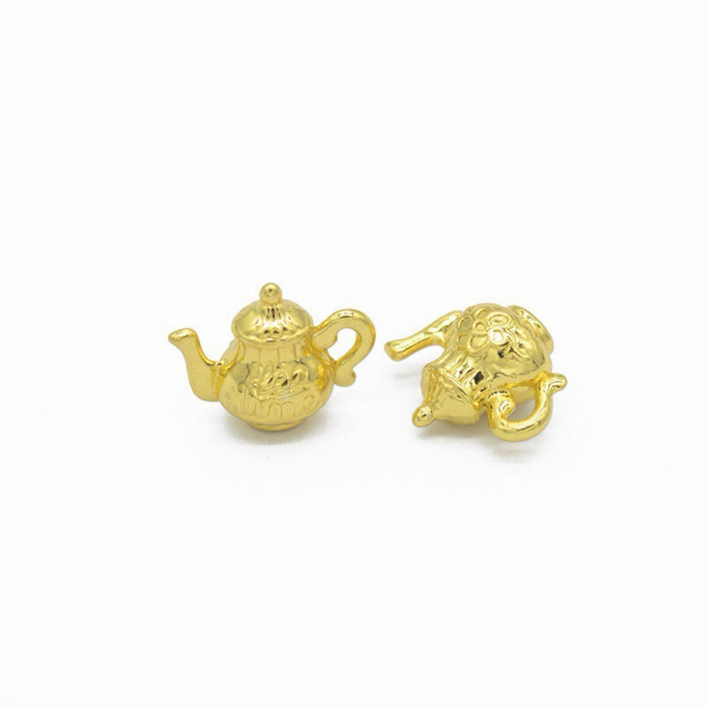 Gold mini teapot alloy charms, pair