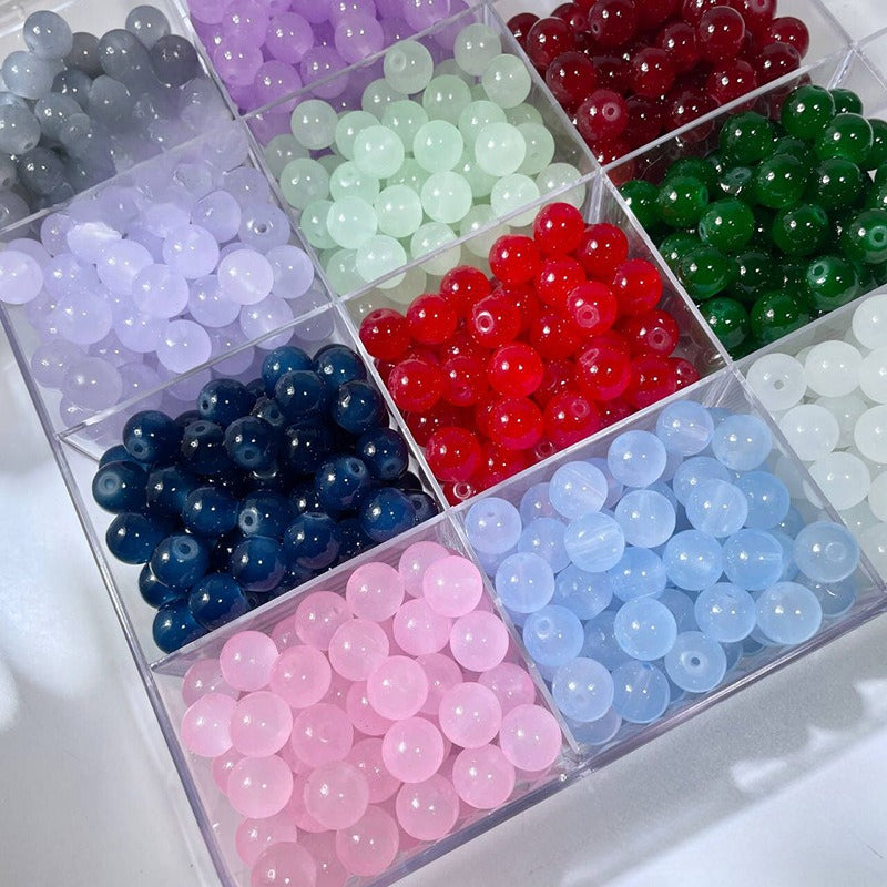 Jade-Style Glass Round Beads