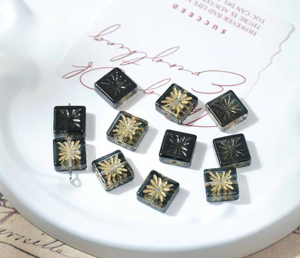 Czech-Style Firework Pattern Square Glass Beads