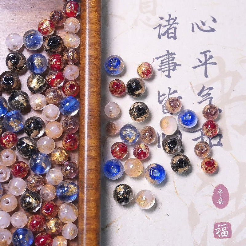 Gold & Silver Foil Glazed Round Beads