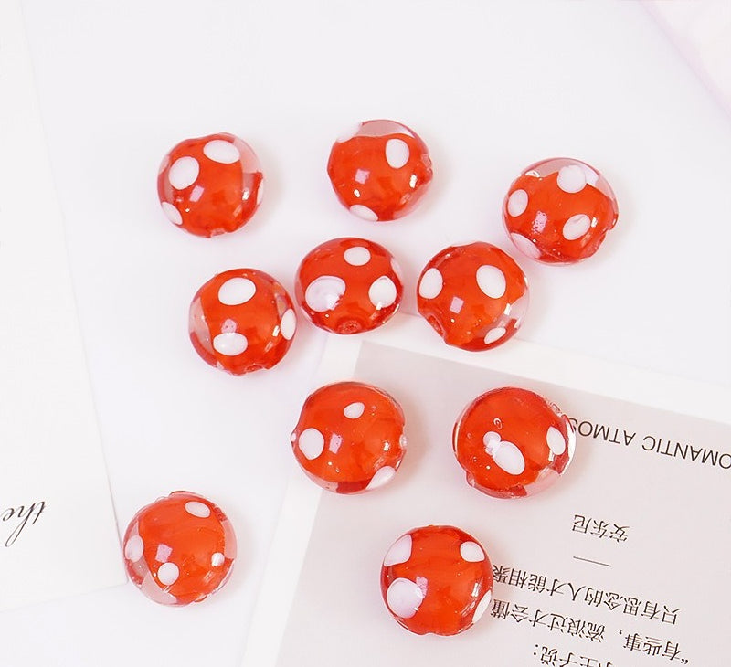 Handmade Polka-Dot Flat Round Glass Beads