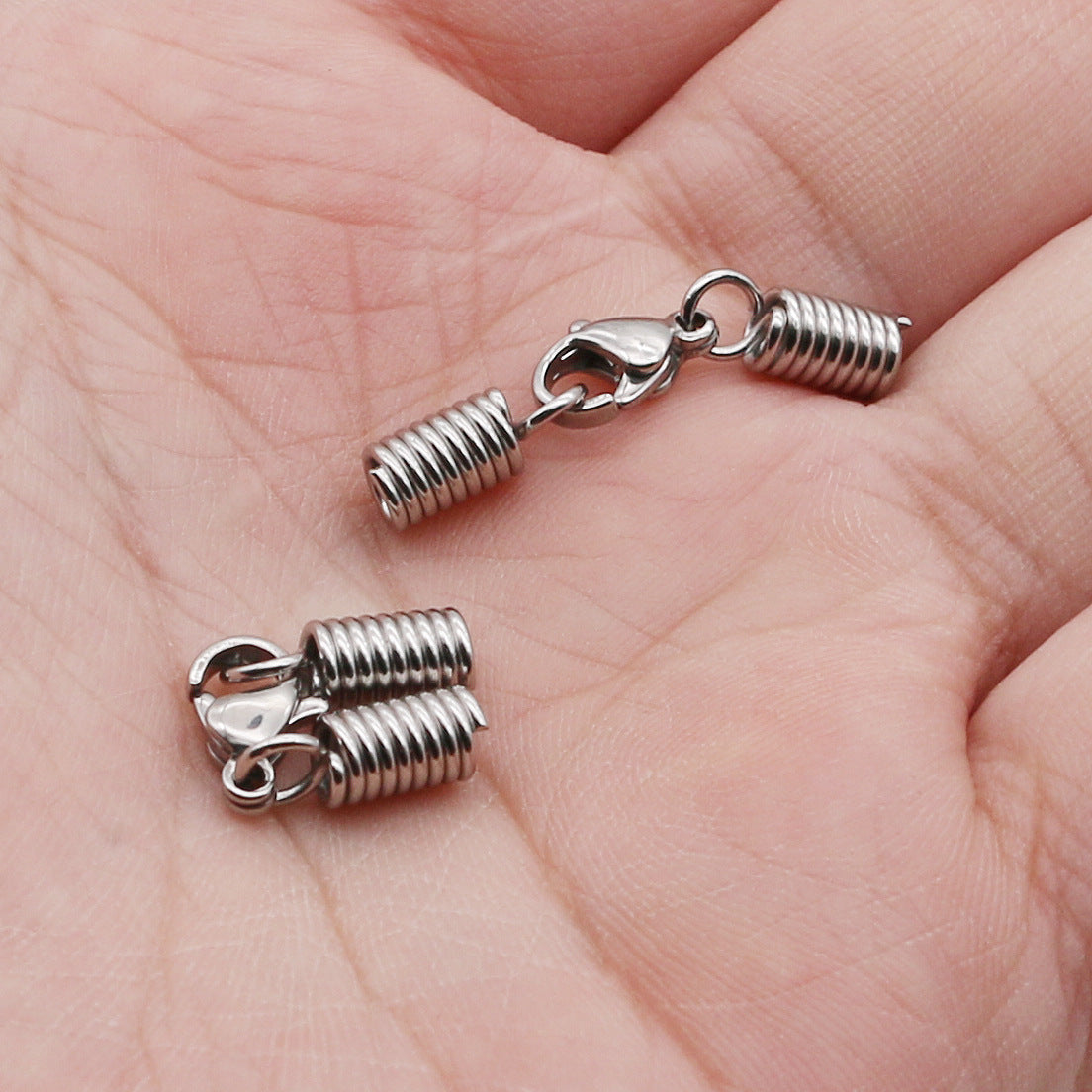 Stainless Steel Spring Cord End and Lobster Clasp Sets 50pcs