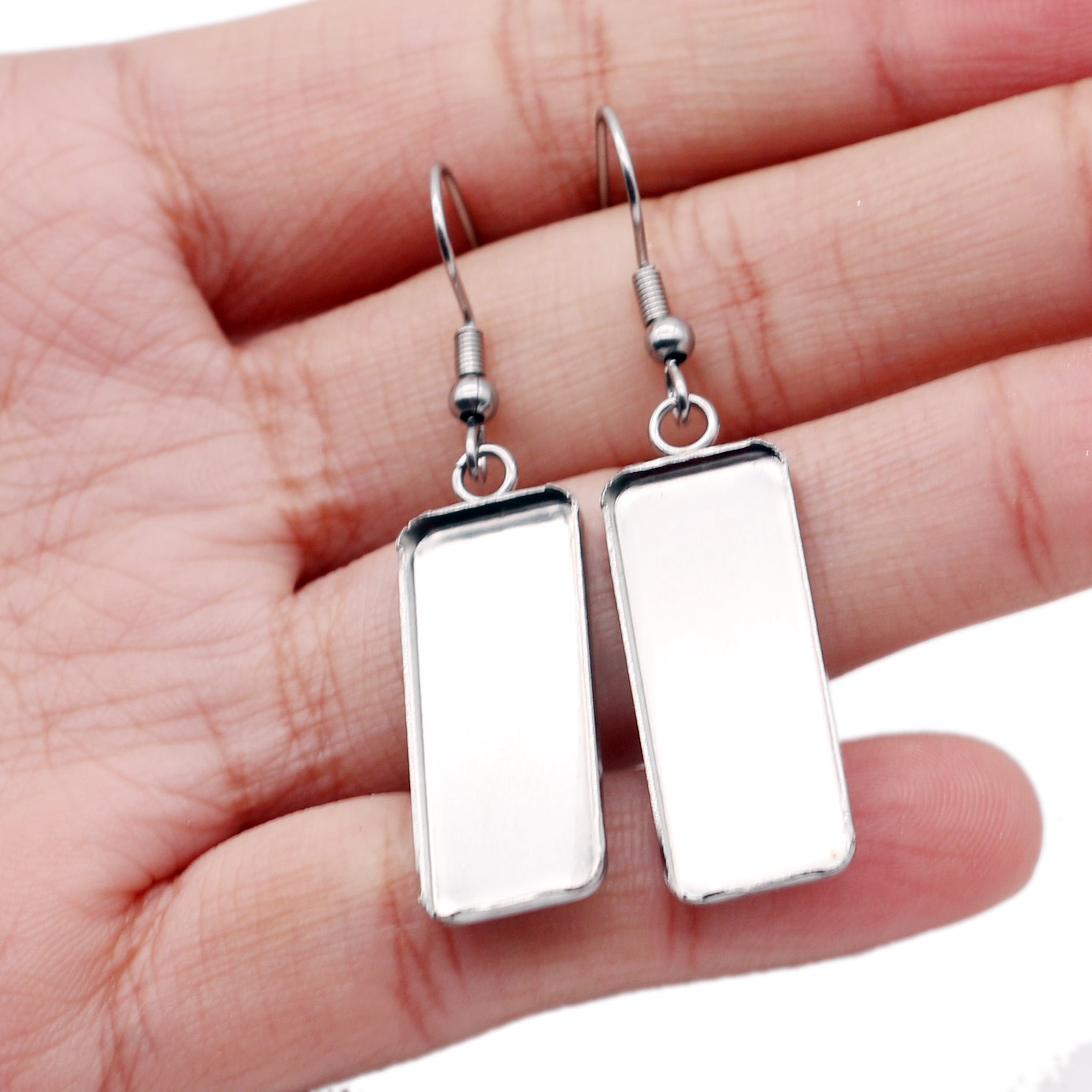 Stainless Steel Rectangular Cabochon Bezel Earring 50pcs