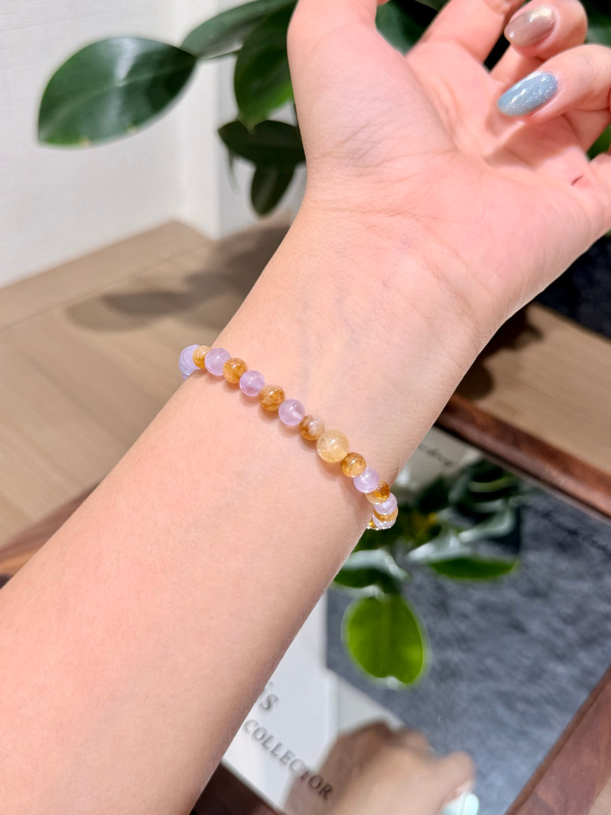 Lavender Amethyst & Citrine Bracelet worn on wrist