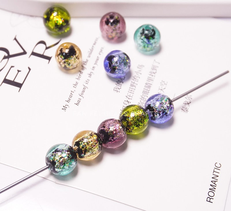 Colorful Powder-Glazed Glass Round Beads