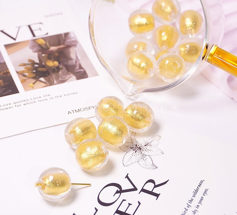 Japanese-Style Gold Foil Glazed Round Beads