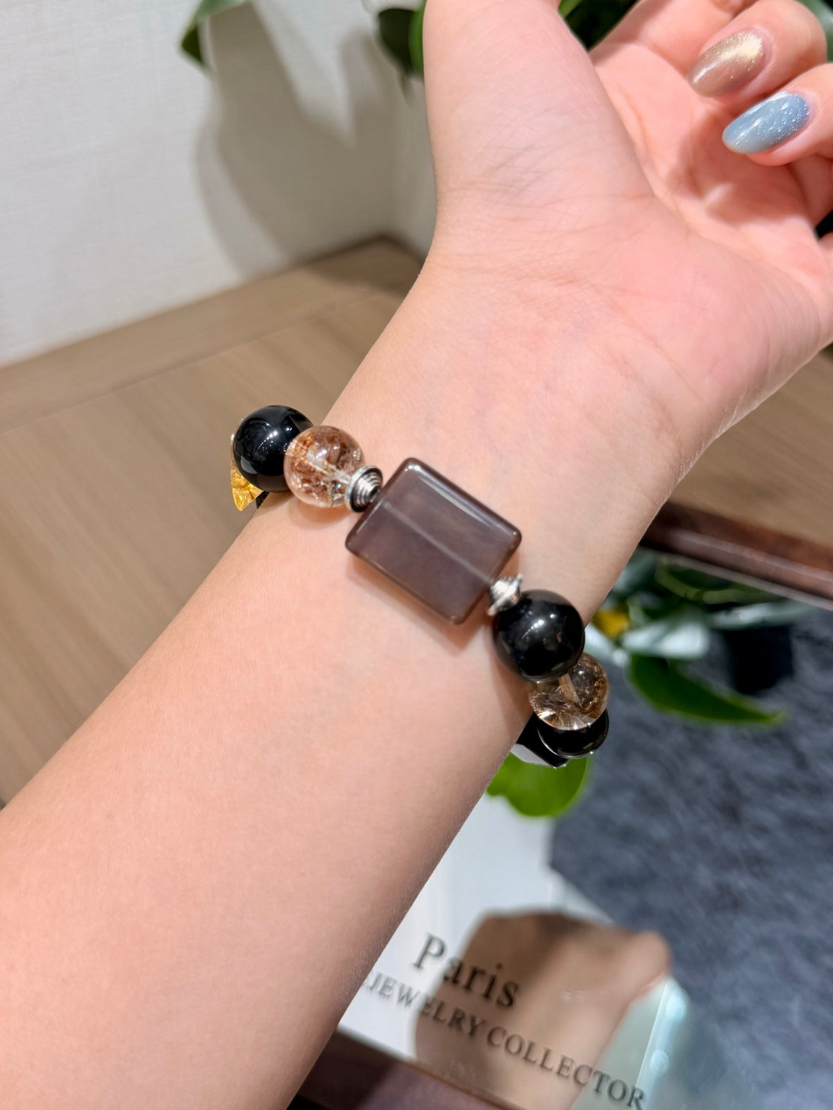 Gold Obsidian & Tiger's Eye Bracelet worn on wrist