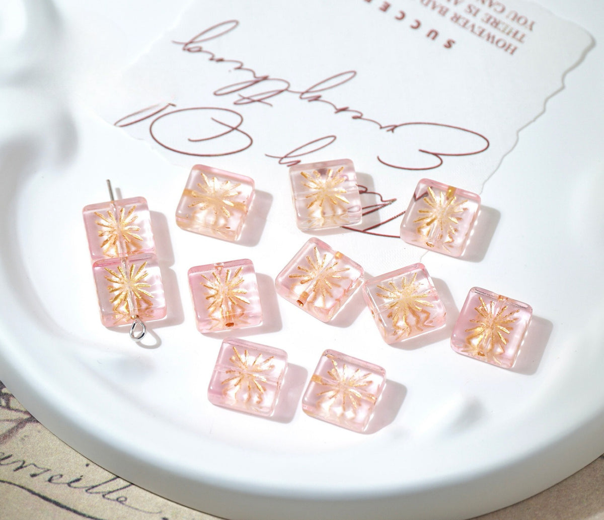 Czech-Style Firework Pattern Square Glass Beads