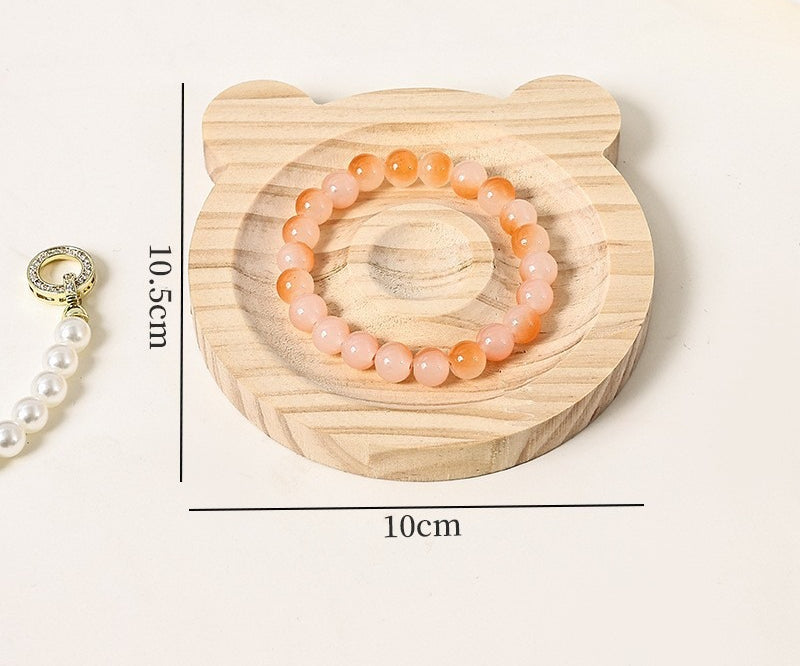 Walnut-Pattern Wooden Bead & Bracelet Display Tray – Vintage Jewelry Display Plate for Gemstone Bracelets, Craft Fairs & Market Stalls