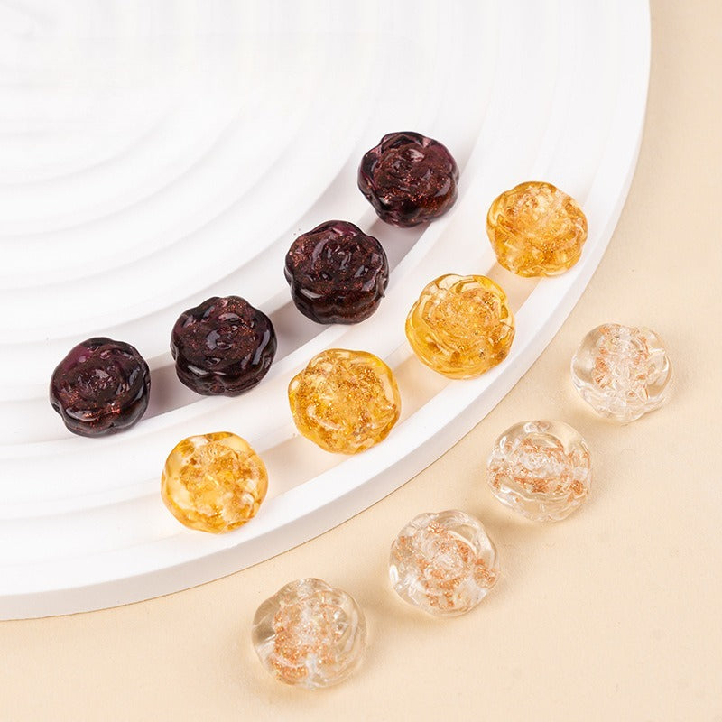 Gold Sand Rose Lampwork Glass Beads