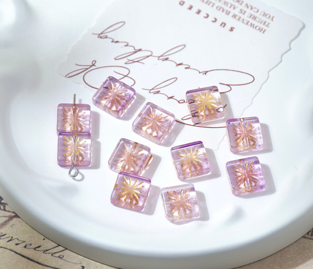 Czech-Style Firework Pattern Square Glass Beads