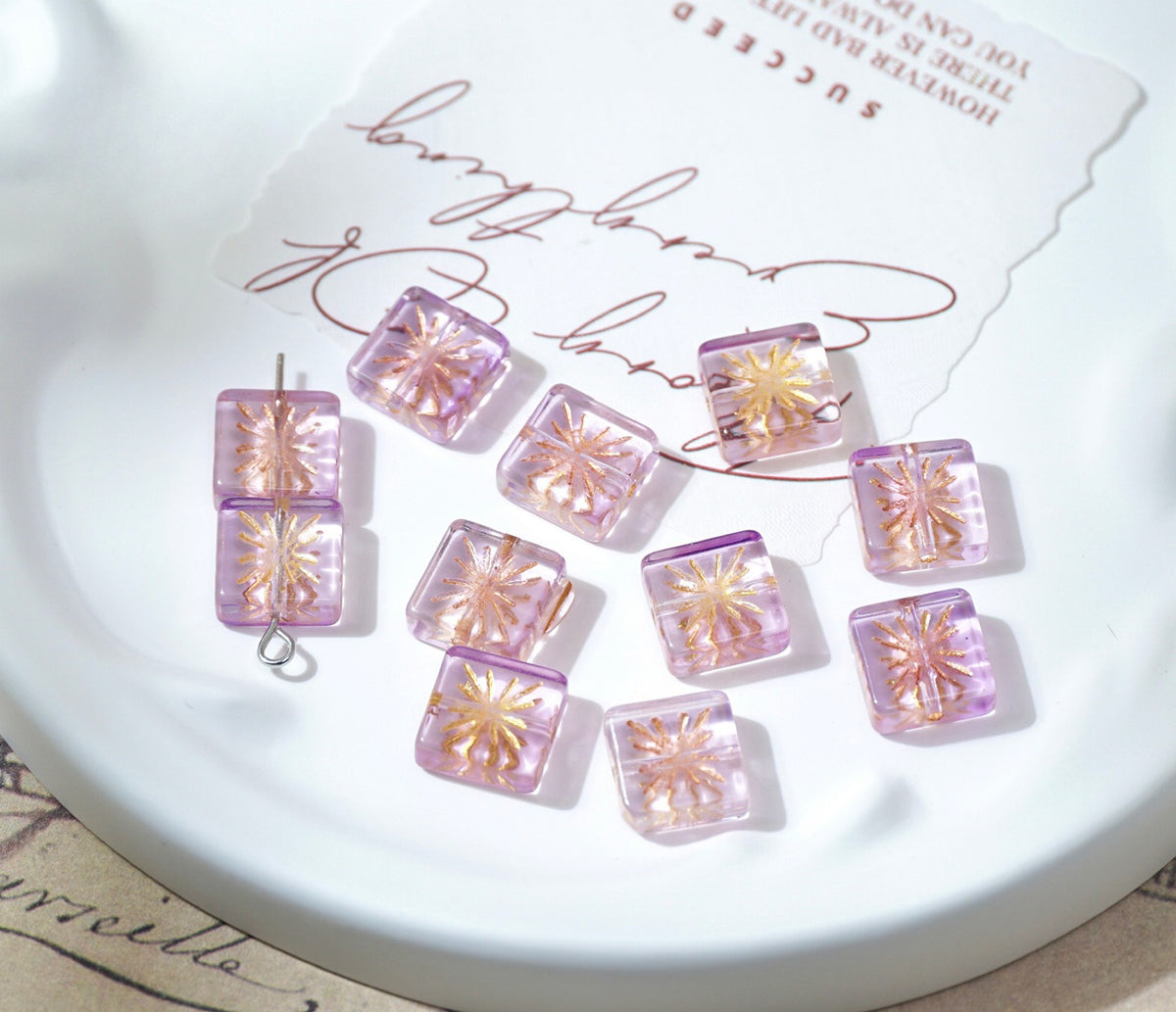 Czech-Style Firework Pattern Square Glass Beads
