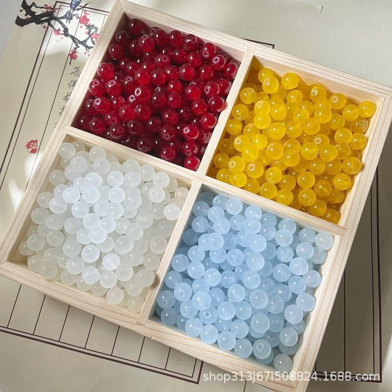 Natural Jade-Style Glass Round Beads