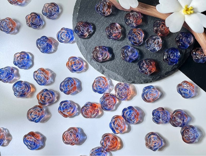 Glass Rose Beads with Horizontal Holes