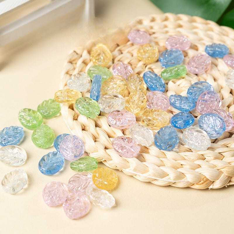 Colorful Powder-Glazed Glass Leaf Beads