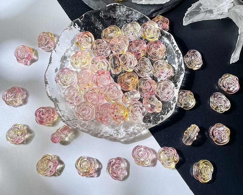 Glass Rose Beads with Horizontal Holes