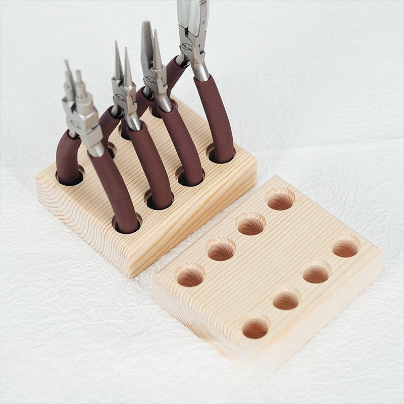 Wooden Jewelry Pliers Organizer Rack – Multi-Hole Desktop Tool Holder for DIY Jewelry Making, Craft Tools & Workspace Storage