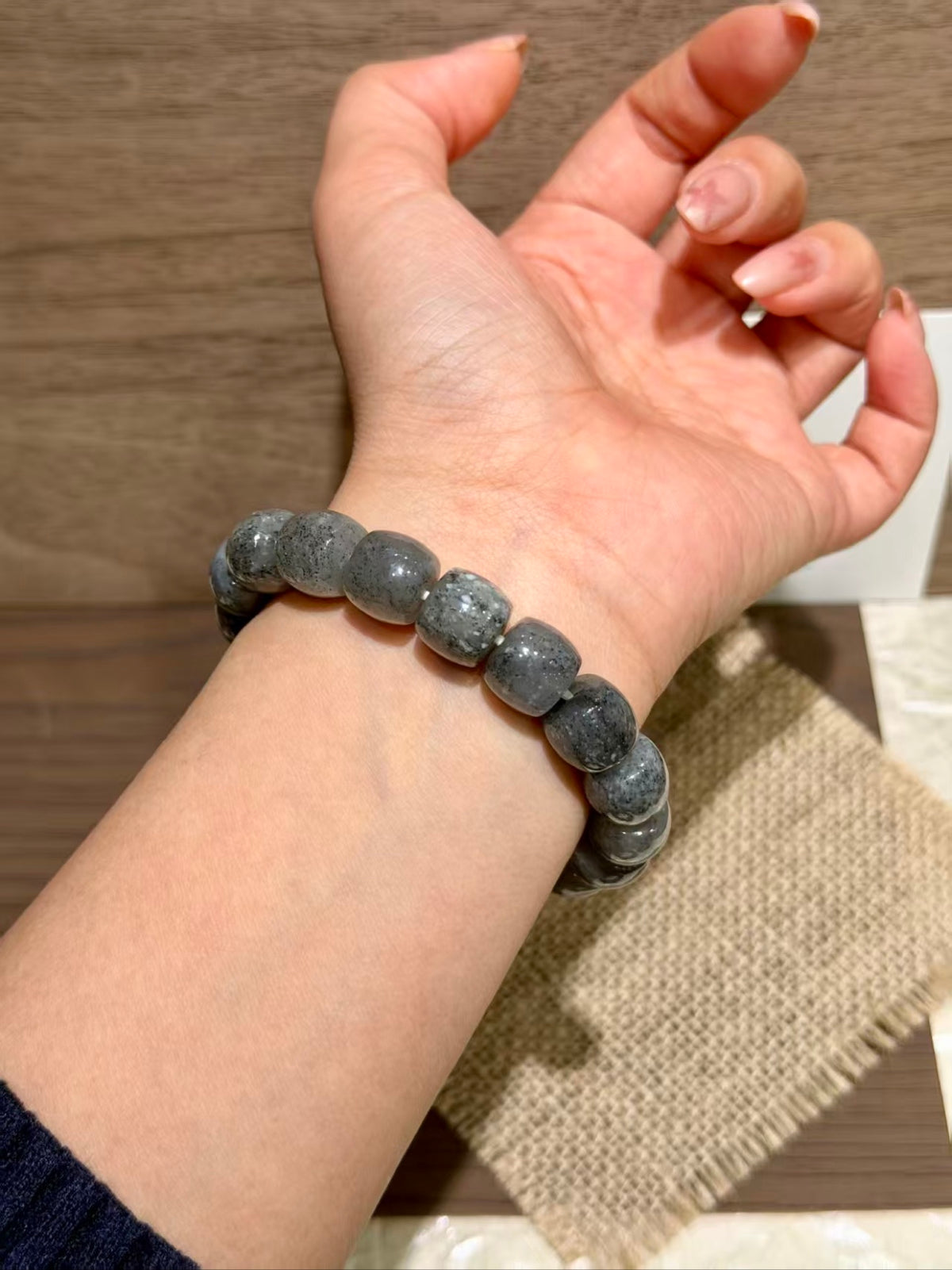 Ink Flower Jade Bracelet