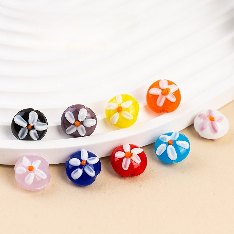Double-Sided Mini Daisy Flat Glass Beads