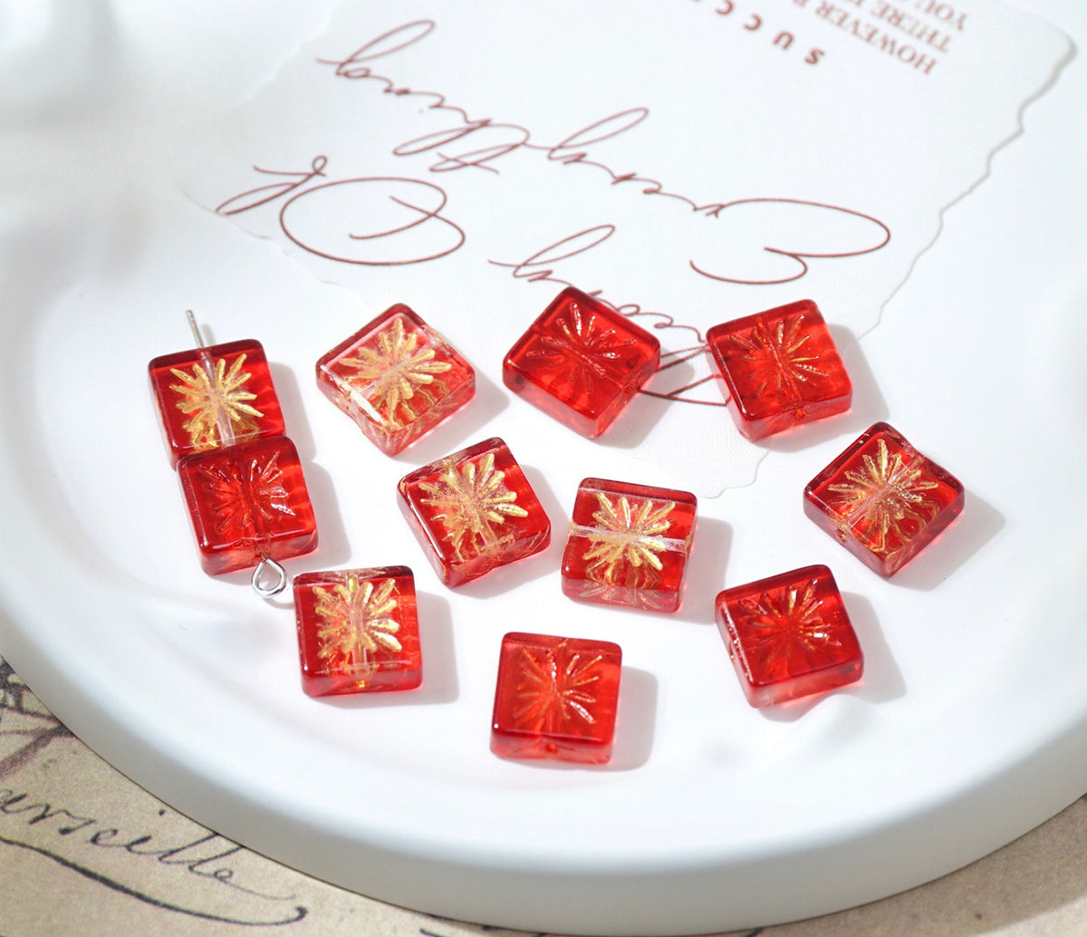 Czech-Style Firework Pattern Square Glass Beads