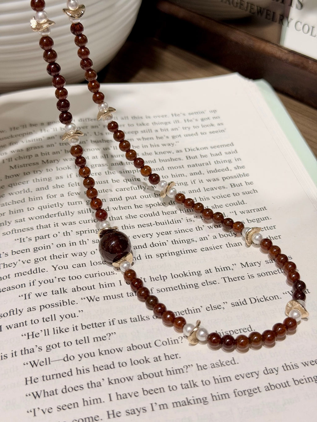 Garnet & Shell Beaded Necklace with Toggle Clasp