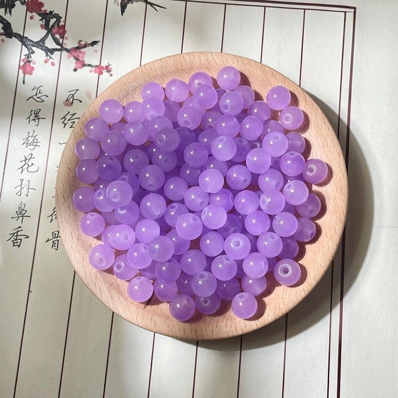 Natural Jade-Style Glass Round Beads