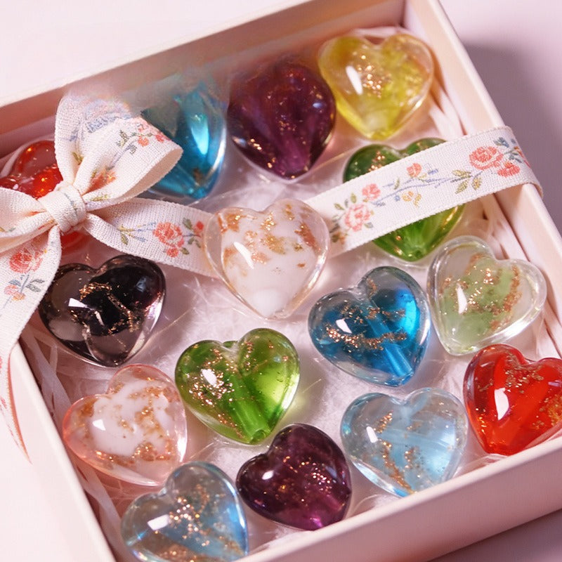 Gold Sand Heart Glazed Beads