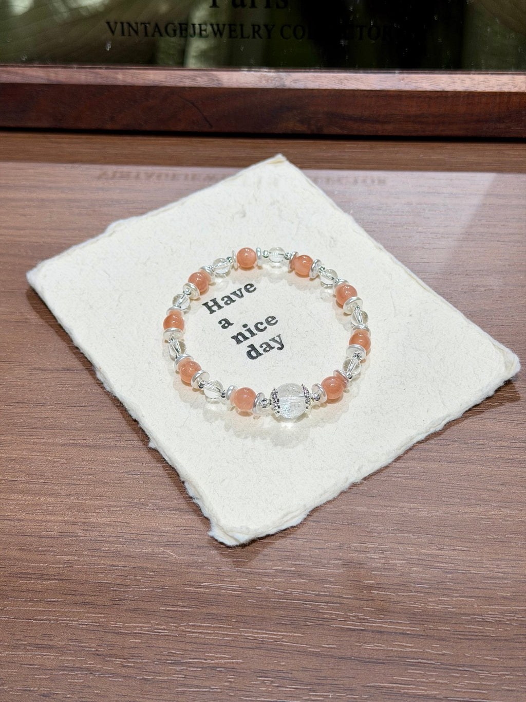 Warm glow orange moonstone bracelet on Have a nice day card