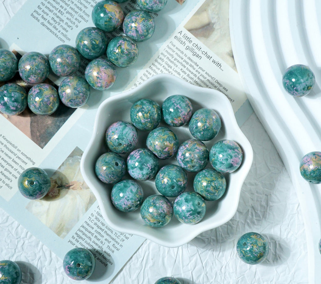 Porcelain-Style Oil Painting Glass Round Beads