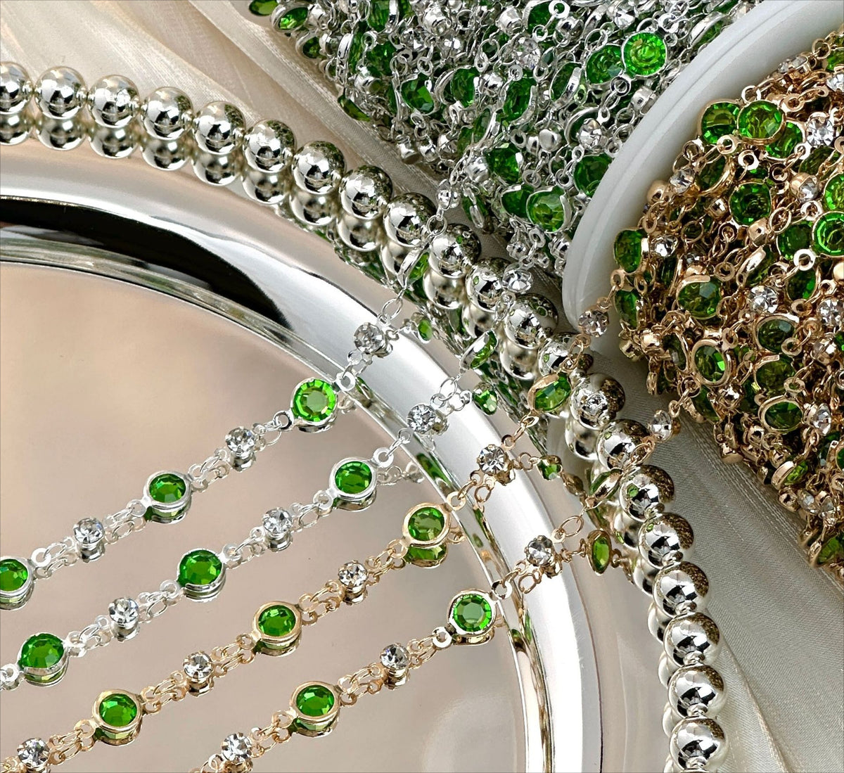 Emerald Green Glass Bead Trim Chain – 10 Meters