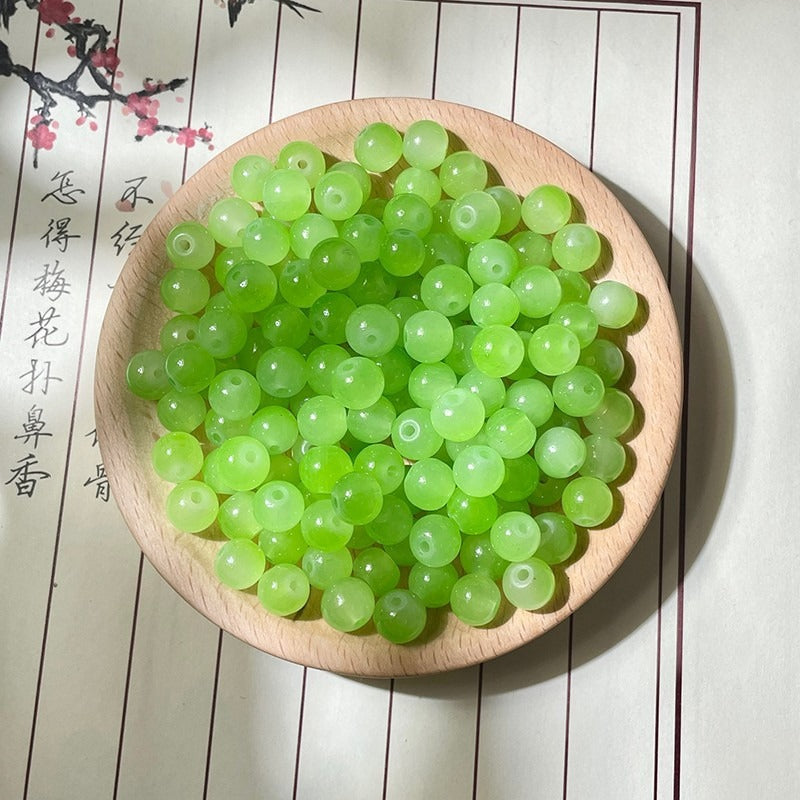 Natural Jade-Style Glass Round Beads