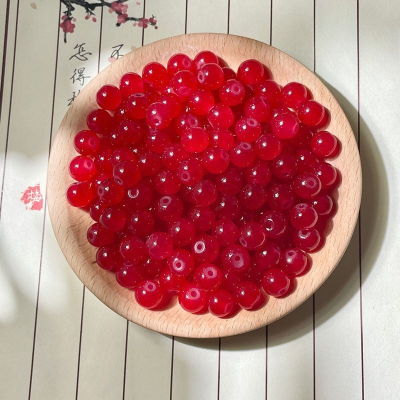 Natural Jade-Style Glass Round Beads