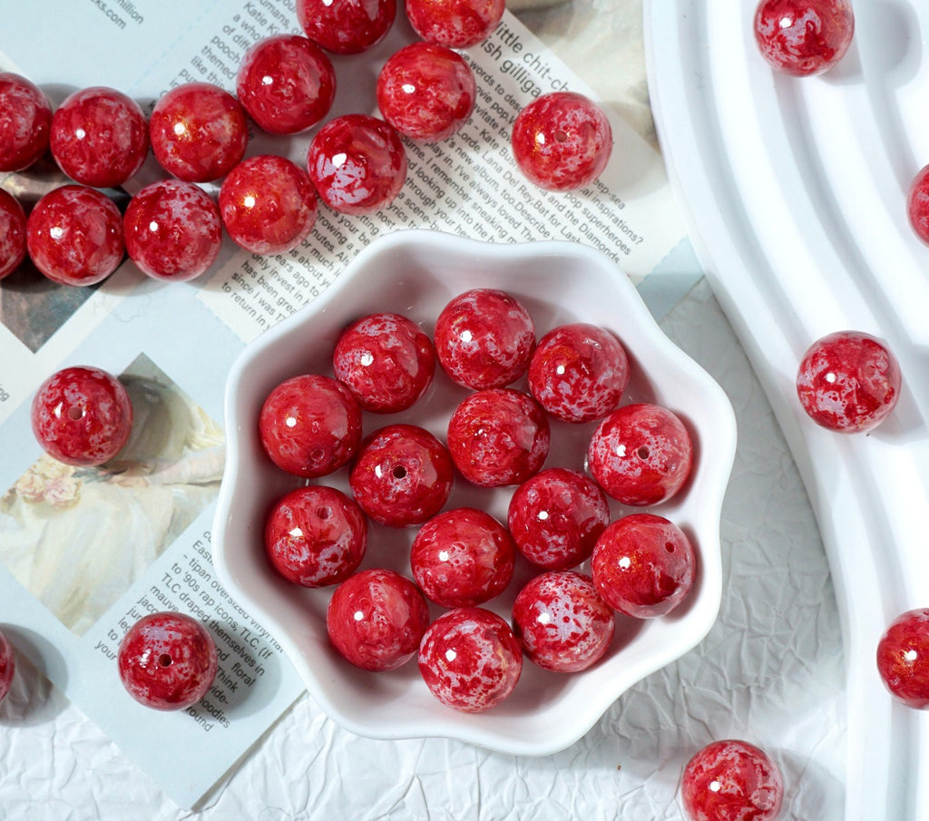 Porcelain-Style Oil Painting Glass Round Beads
