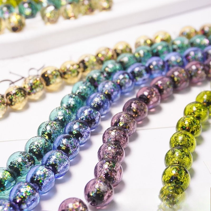 Colorful Powder-Glazed Glass Round Beads