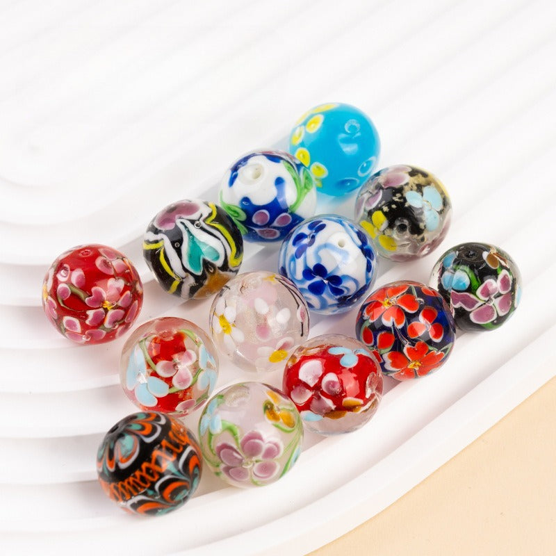 Large Pink Flower Ball Glass Beads