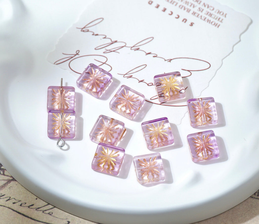 Czech-Style Firework Pattern Square Glass Beads