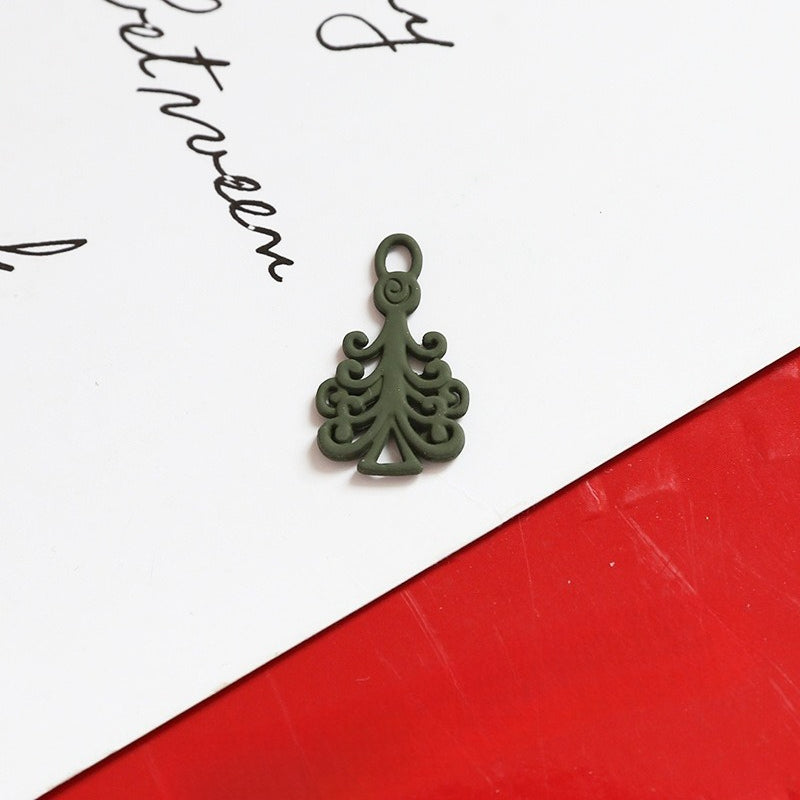 Small dark olive green tree-shaped jewelry charm with integrated loop