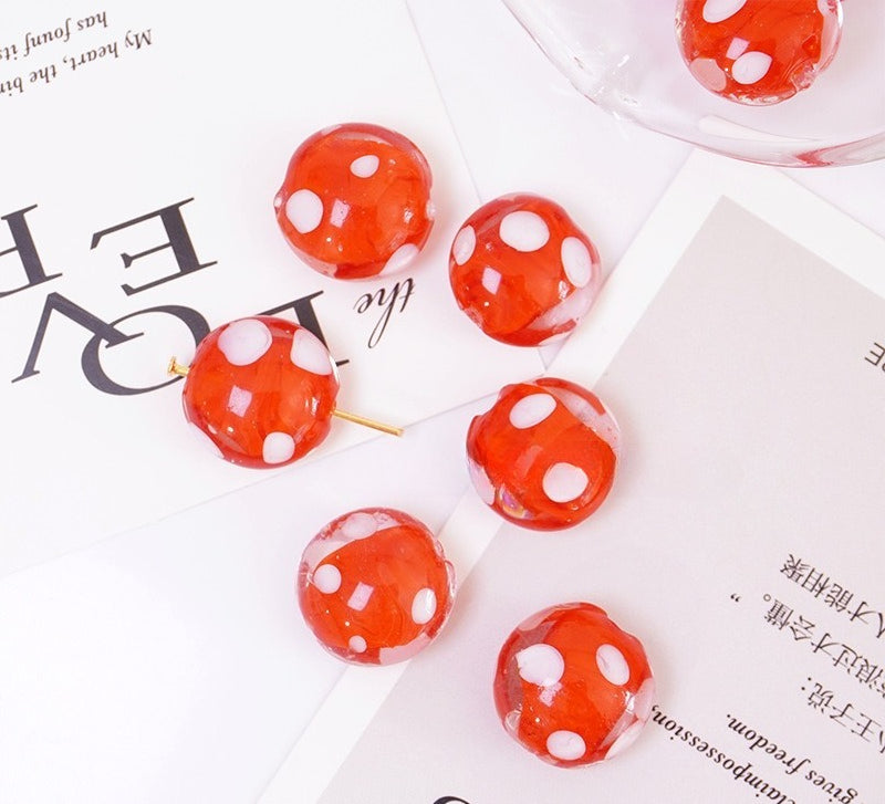 Handmade Polka-Dot Flat Round Glass Beads
