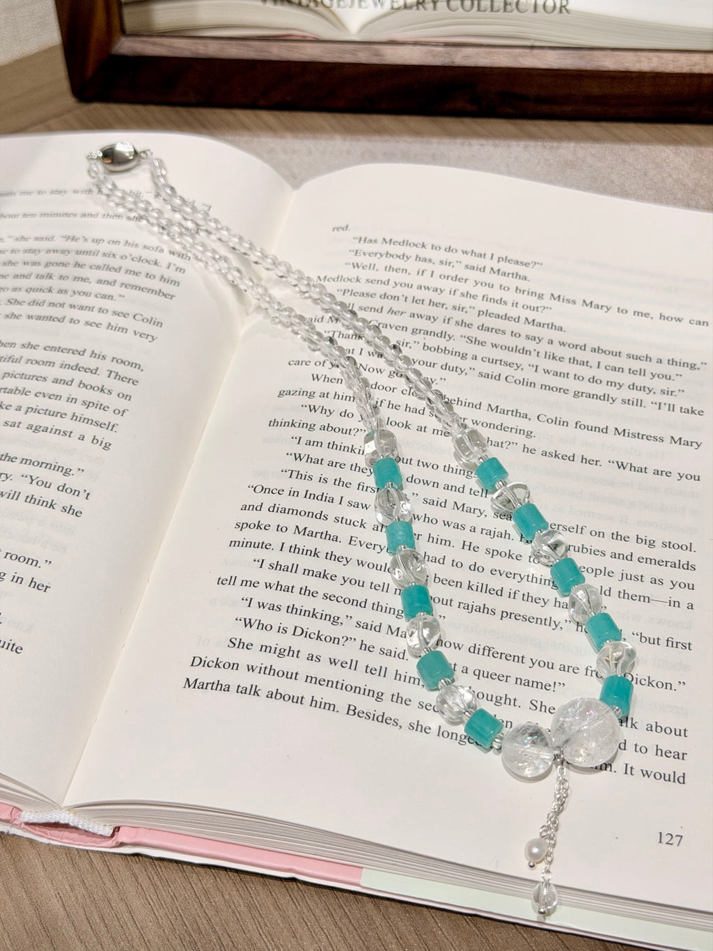 Amazonite & Azeztulite Necklace Bracelet Set full necklace