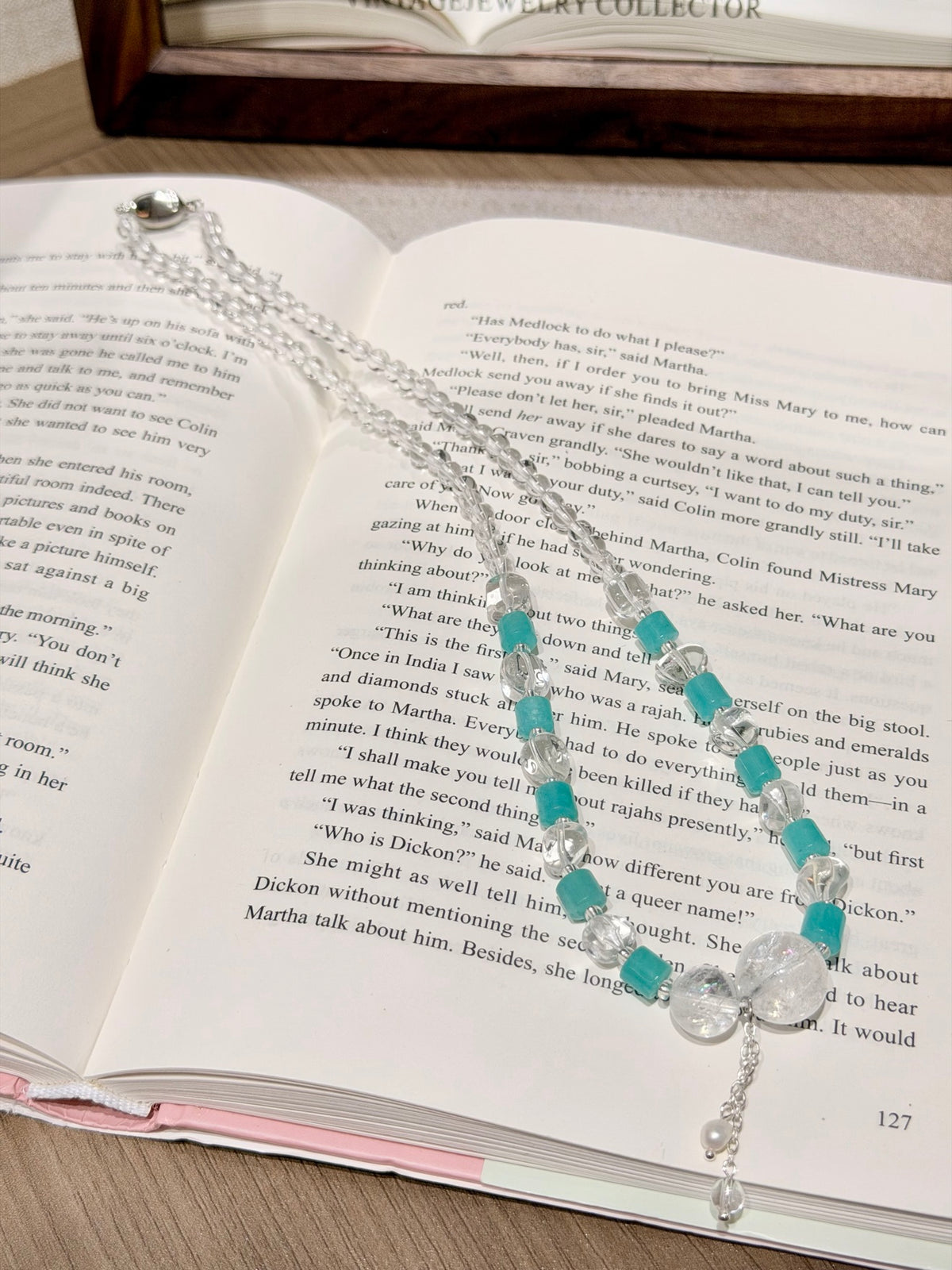 Amazonite & Azeztulite Necklace Bracelet Set full necklace