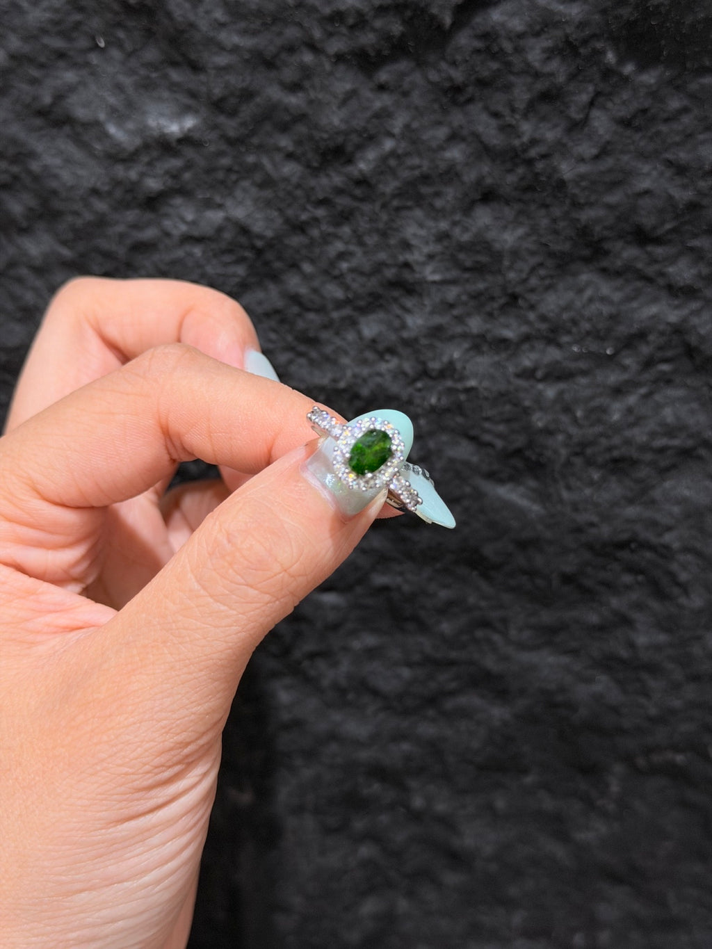 Natural Diopside Adjustable Oval Halo Ring
