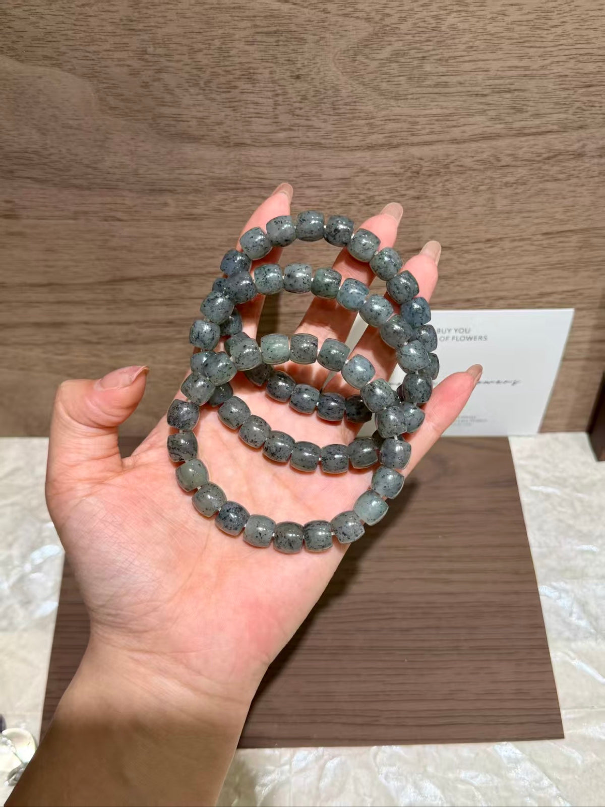 Ink Flower Jade Bracelet