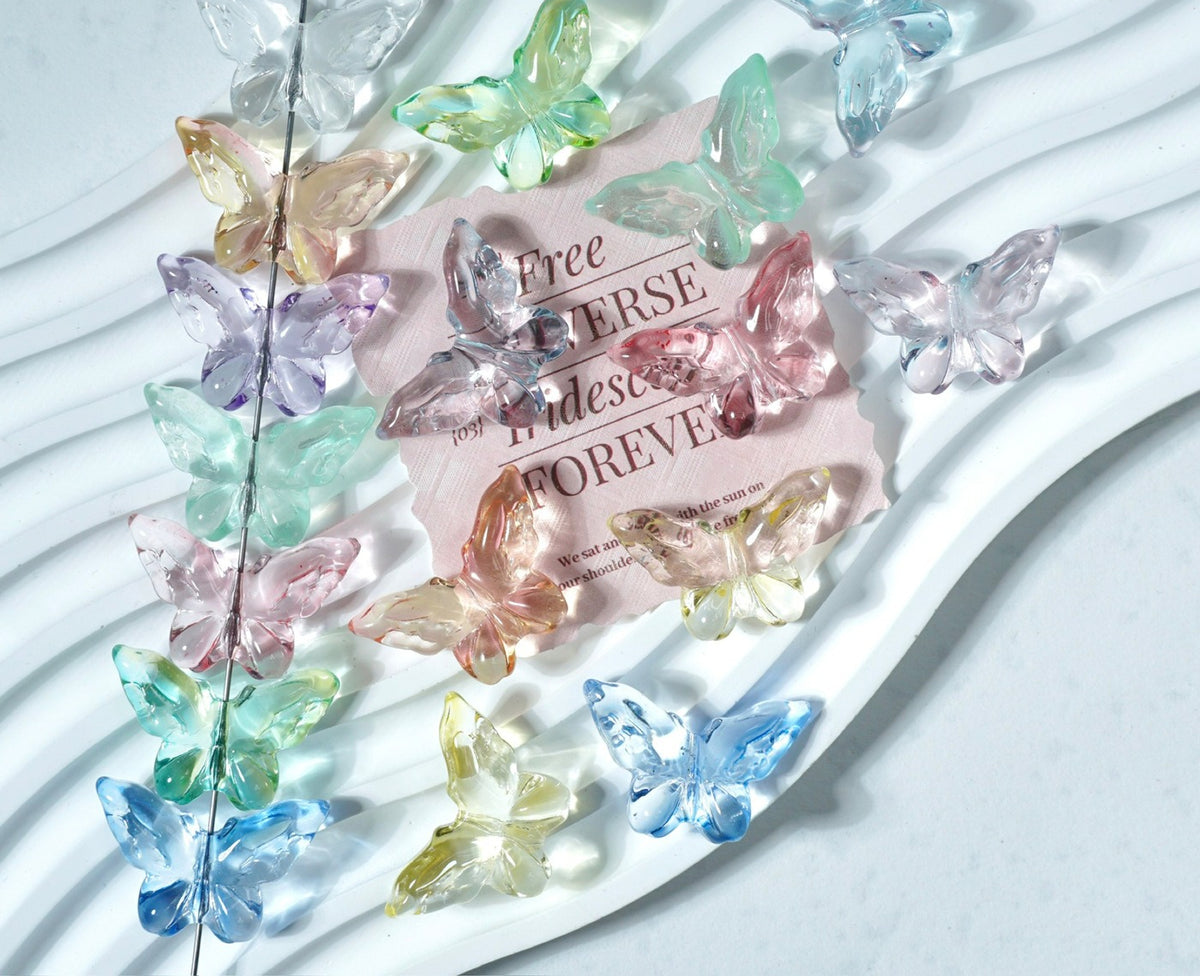 Glazed Engraved 3D Butterfly Beads (Vertical Hole)