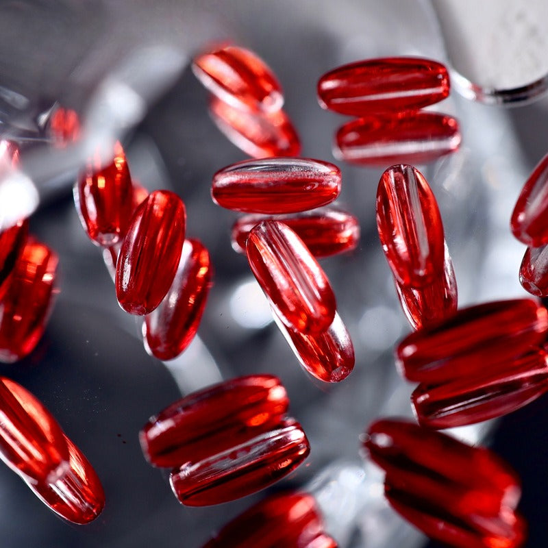 Bright red translucent 4x9mm glazed glass long rice beads