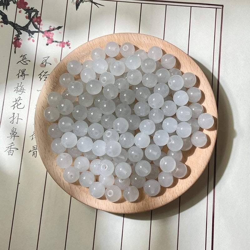 Natural Jade-Style Glass Round Beads