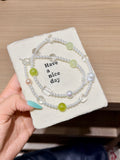 Prehnite, White Quartz & Shell Beaded Necklace
