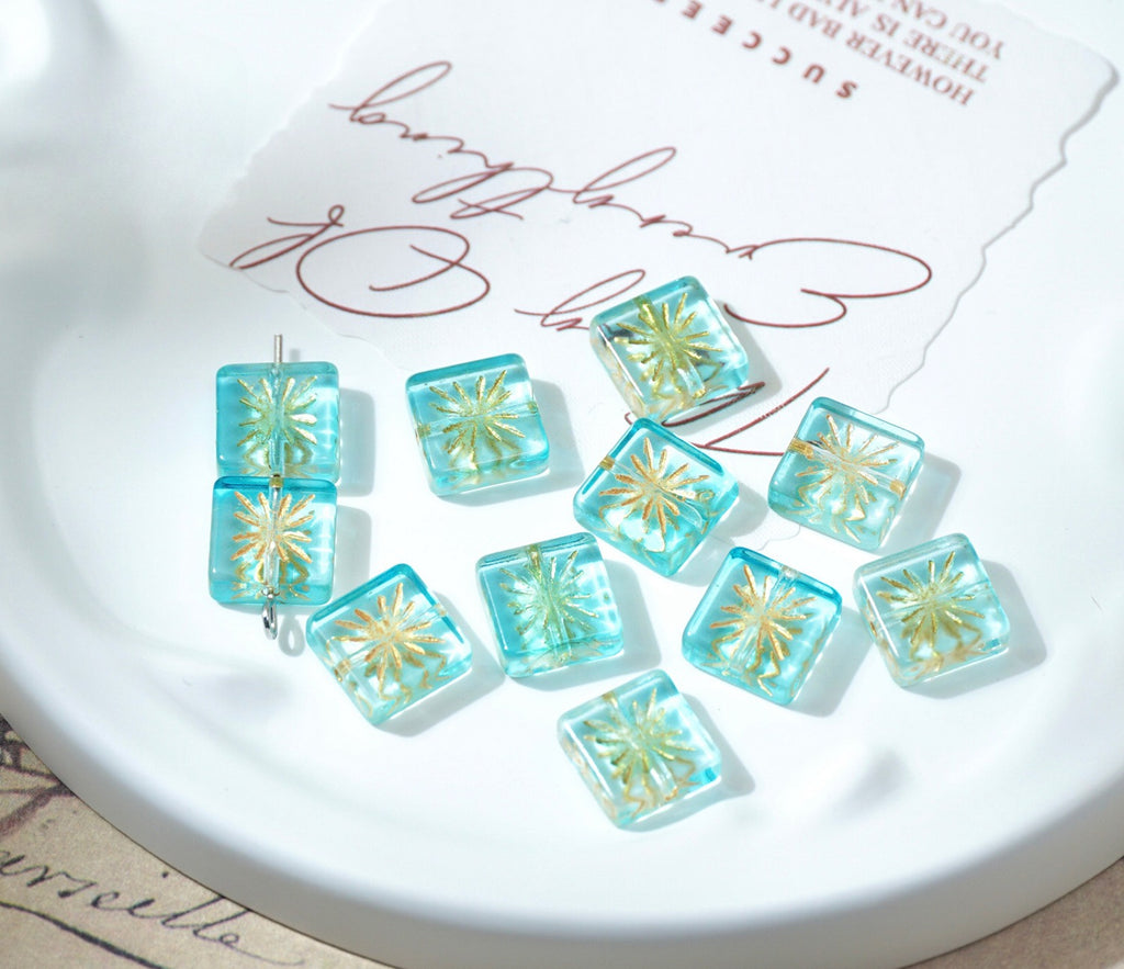 Czech-Style Firework Pattern Square Glass Beads
