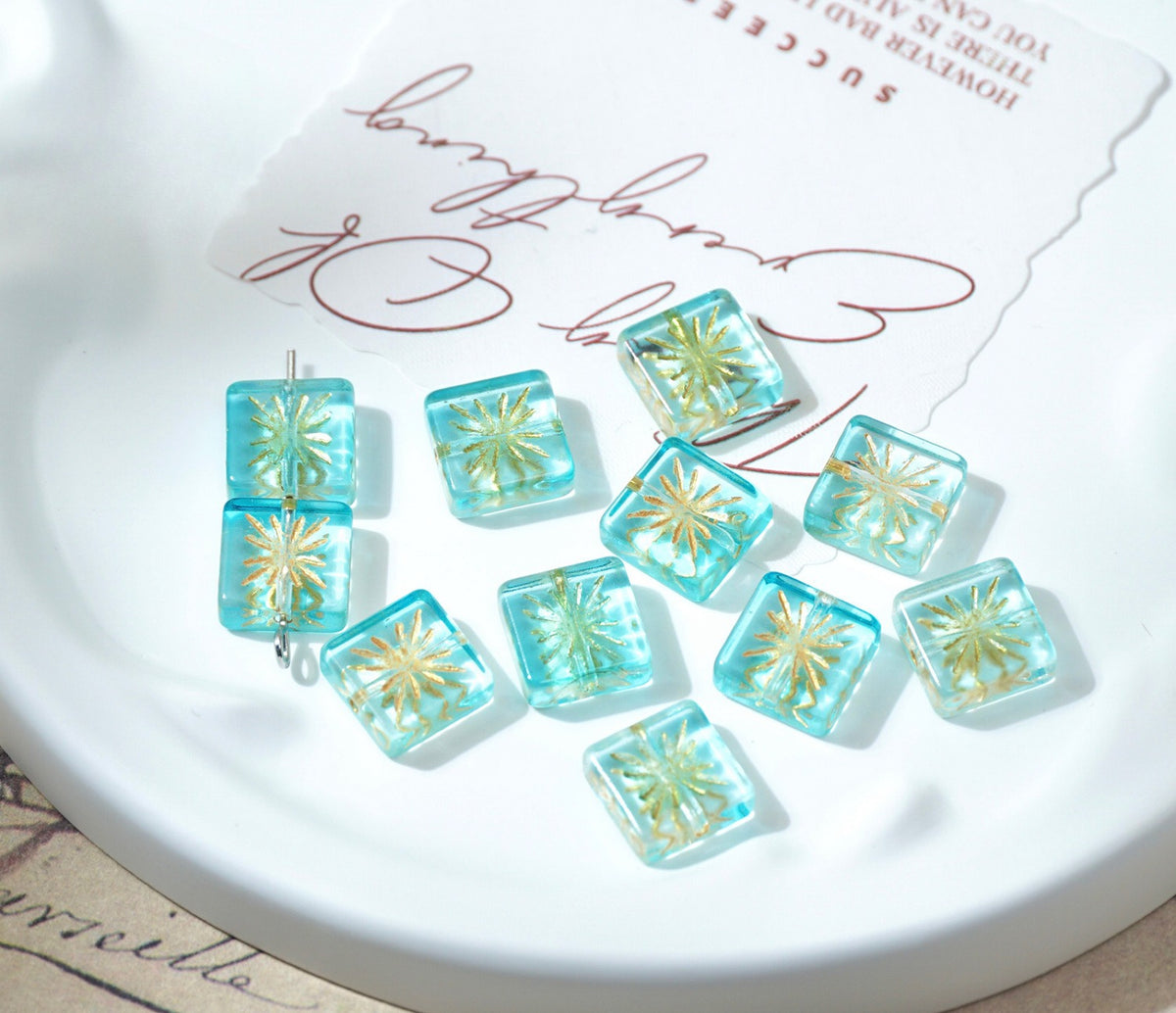 Czech-Style Firework Pattern Square Glass Beads