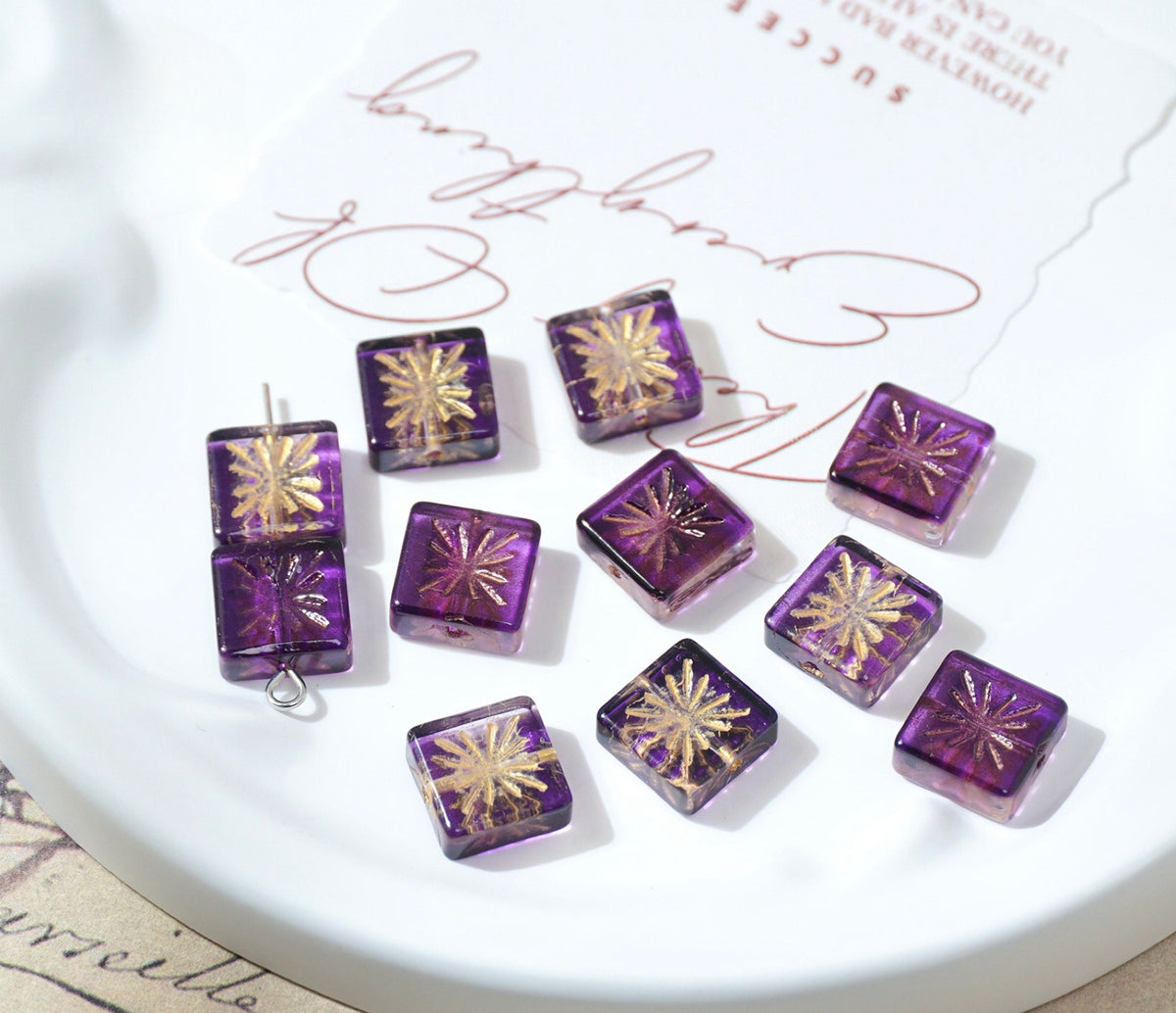 Czech-Style Firework Pattern Square Glass Beads